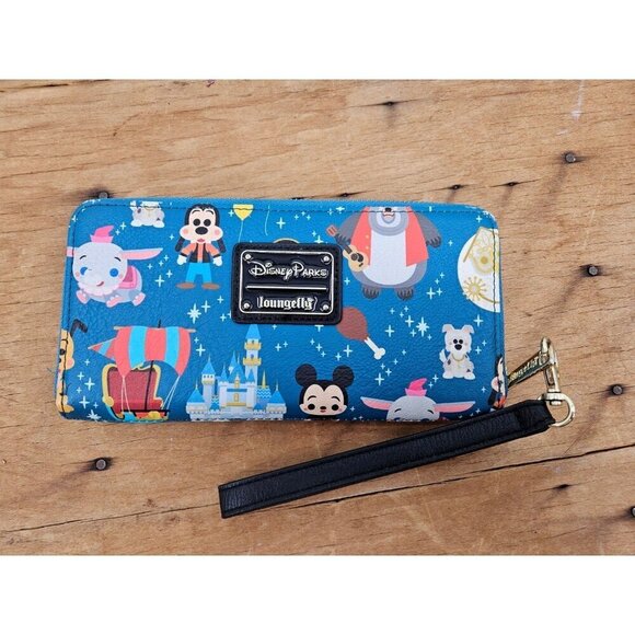 Loungefly Disney Parks Chibi Blue Wallet Characters Attraction Treats Mickey - Picture 3 of 10